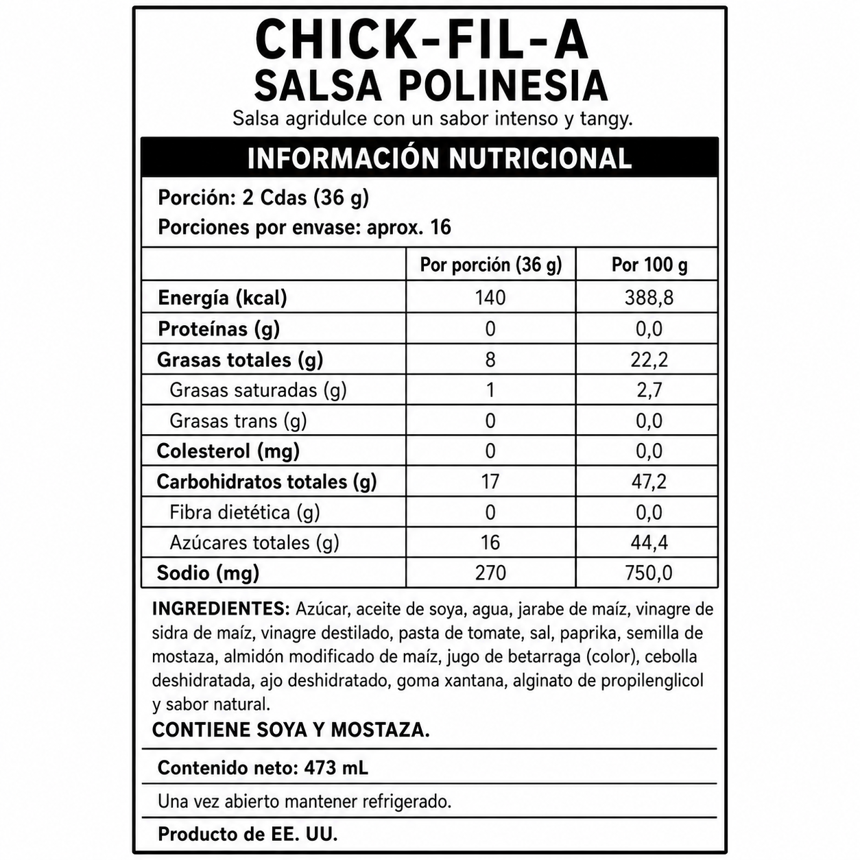 Salsa Polinésica Chick-fil-A 473 ml