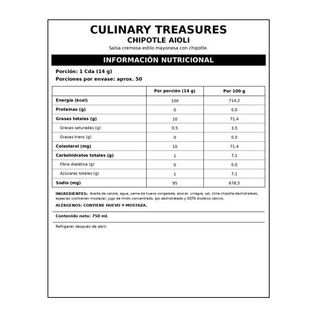 Salsa Chipotle Aioli Culinary Treasures 750 ml