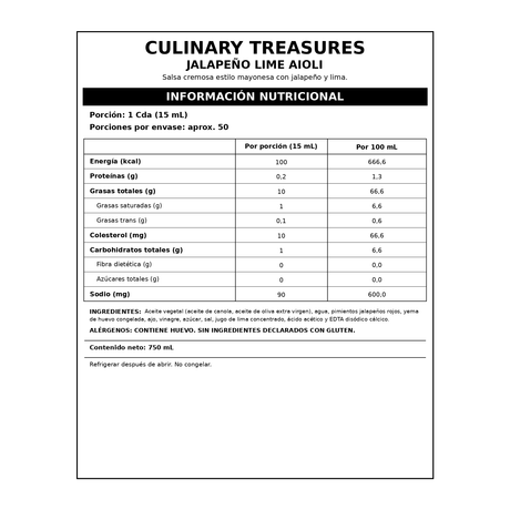 Salsa Jalapeño Lima Culinary Treasures 750 ml