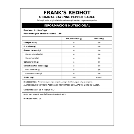 Salsa RedHot Frank's 739 ml