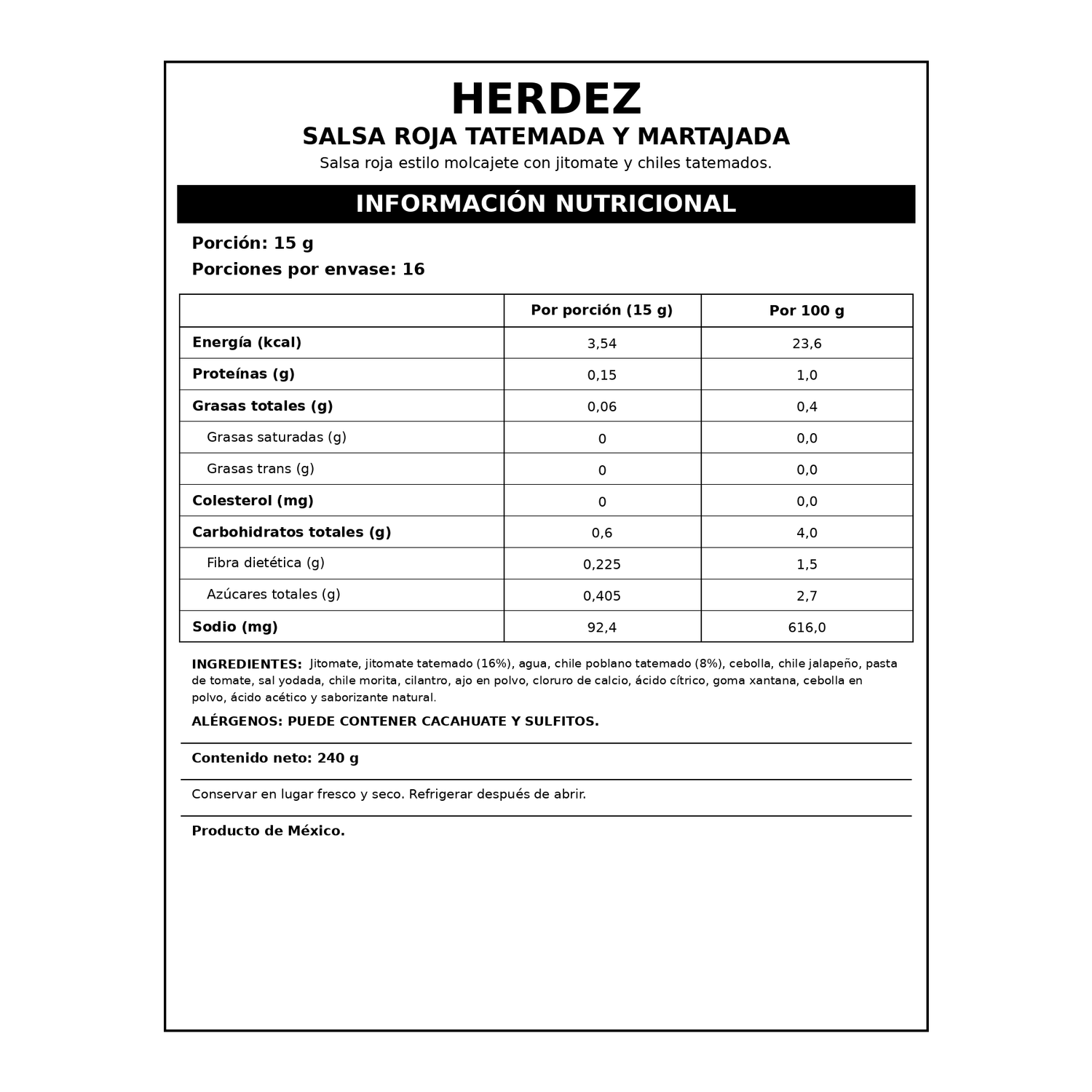 Salsa Roja Tatemada Martajada Herdez 240 g