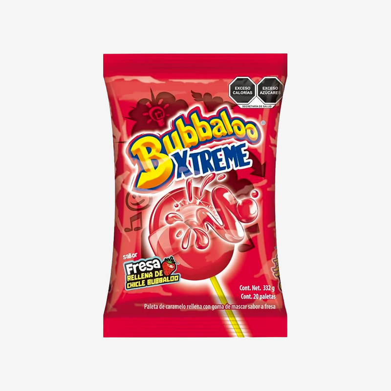 Chupetes con Chicle Frutilla Xtreme Bubbaloo 20 un x 16,6 g