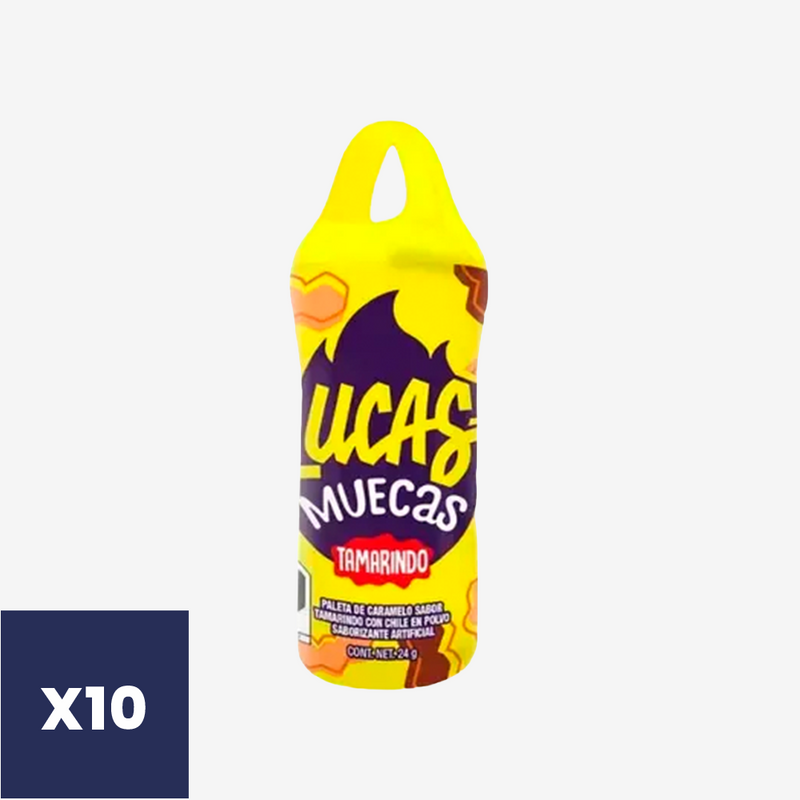 Chupete de Caramelo Enchilado Tamarindo Lucas Muecas 10 un x 24 g