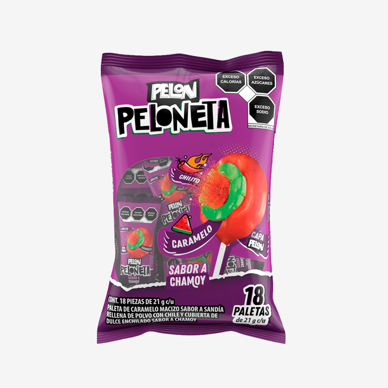 Chupetes Peloneta Chamoy Sandía Pelon 18 un x 21 g