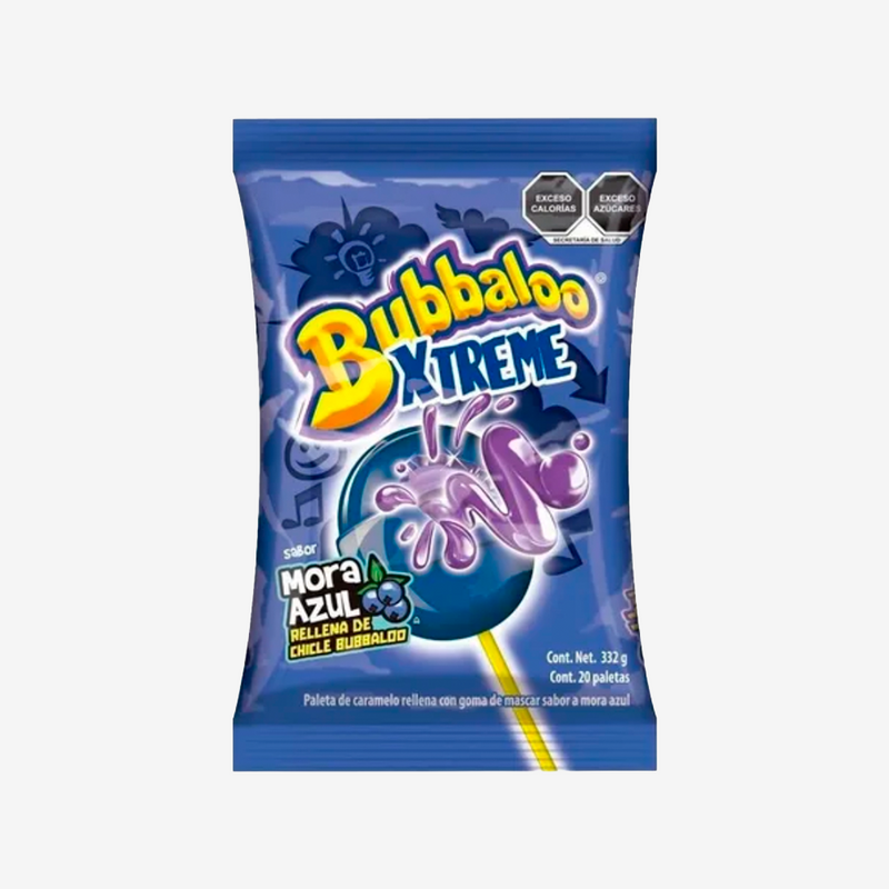 Chupetes Xtreme con Chicle Mora Bubbaloo 20 un x 16