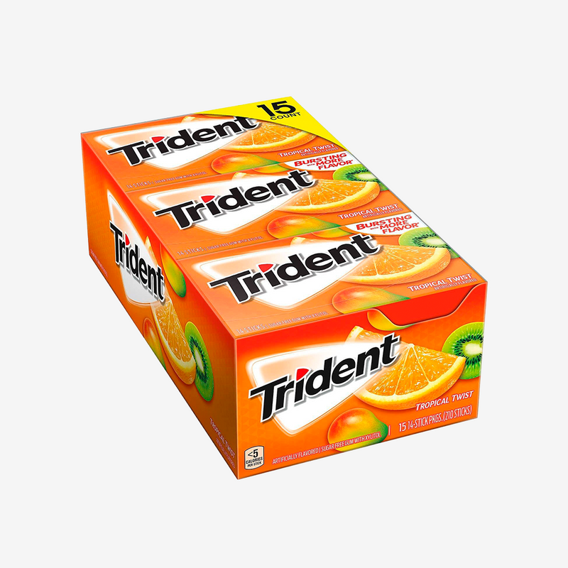 Chicles sin Azúcar Tropical Twist Caja Trident 15 un x 26 g