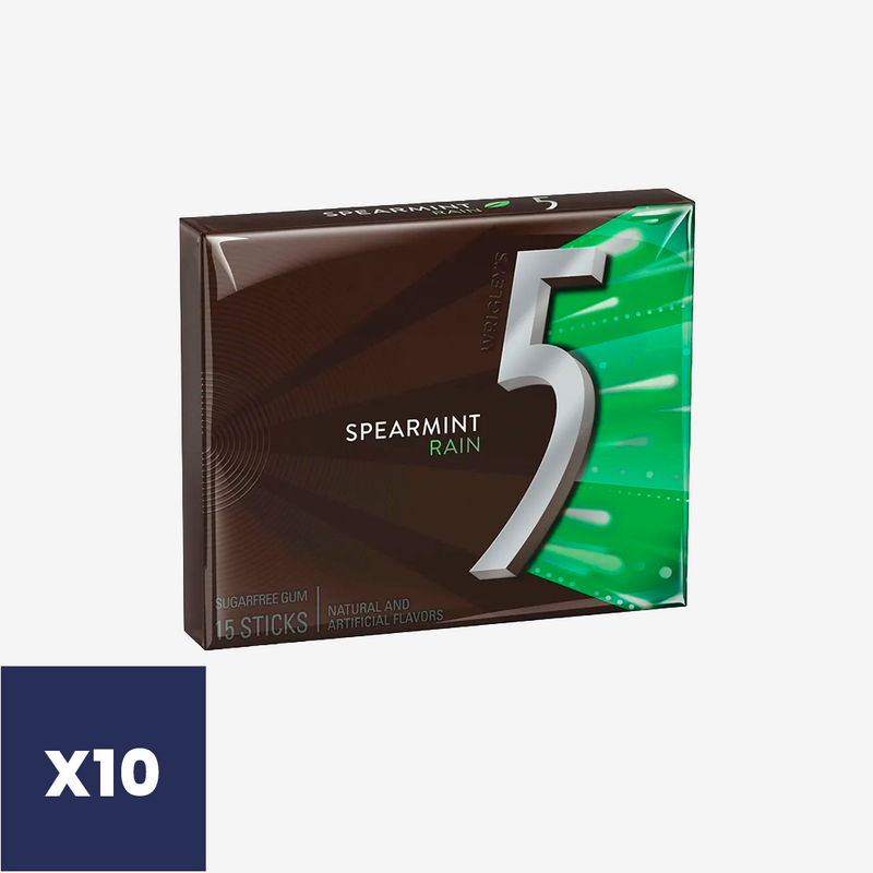 Chicles 5 Rain sin Azúcar Spearmint Wrigley's 10 pack x 15 un
