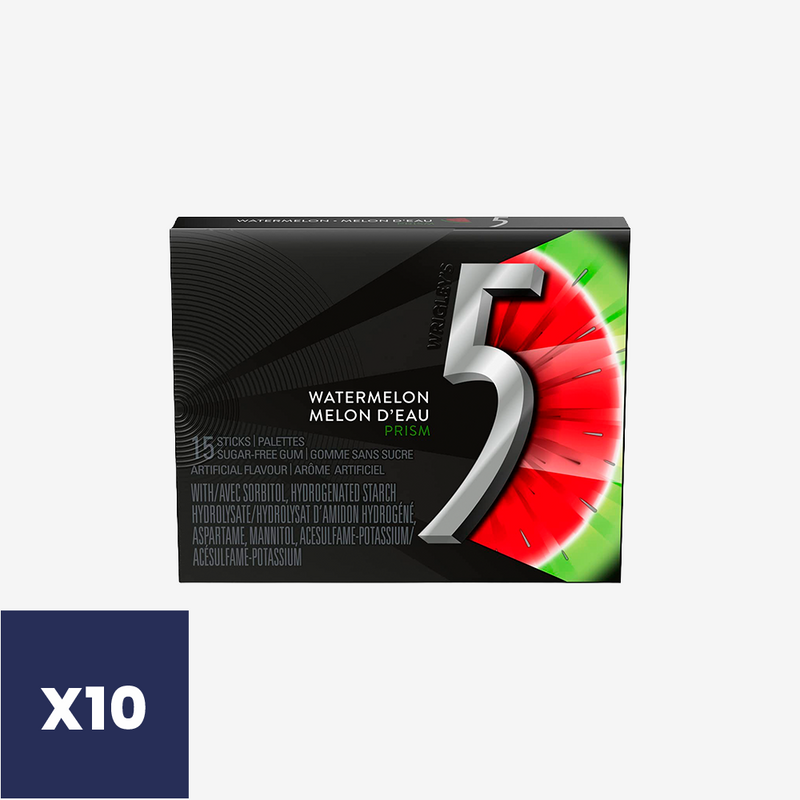Chicles 5 Prism sin Azúcar Watermelon Wrigley's 10 pack x 15 un
