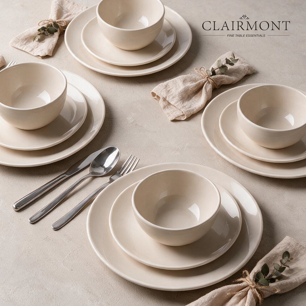 Set Vajilla 12 Piezas Crema Clairmont 1 un