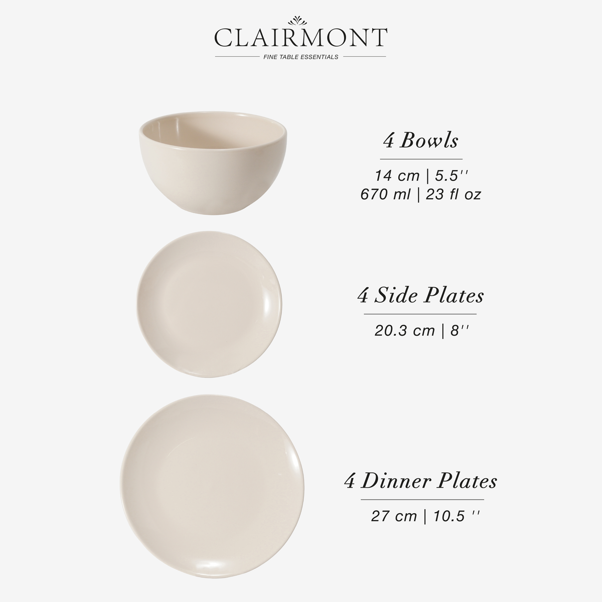 Set Vajilla 12 Piezas Crema Clairmont 1 un