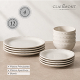 Set Vajilla 12 Piezas Perla Clairmont 1 un