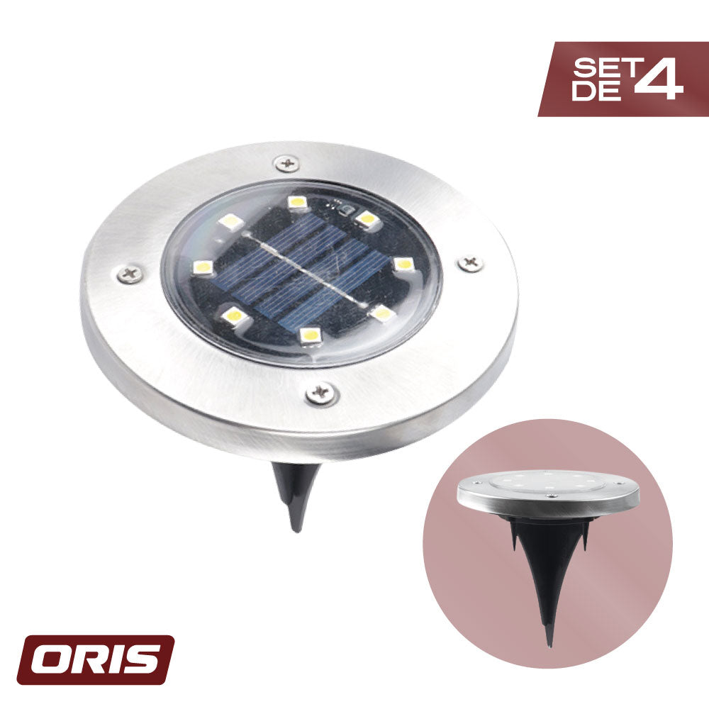 Set 4 Luces Solares Piso Estaca 8 Leds Oris 1 un