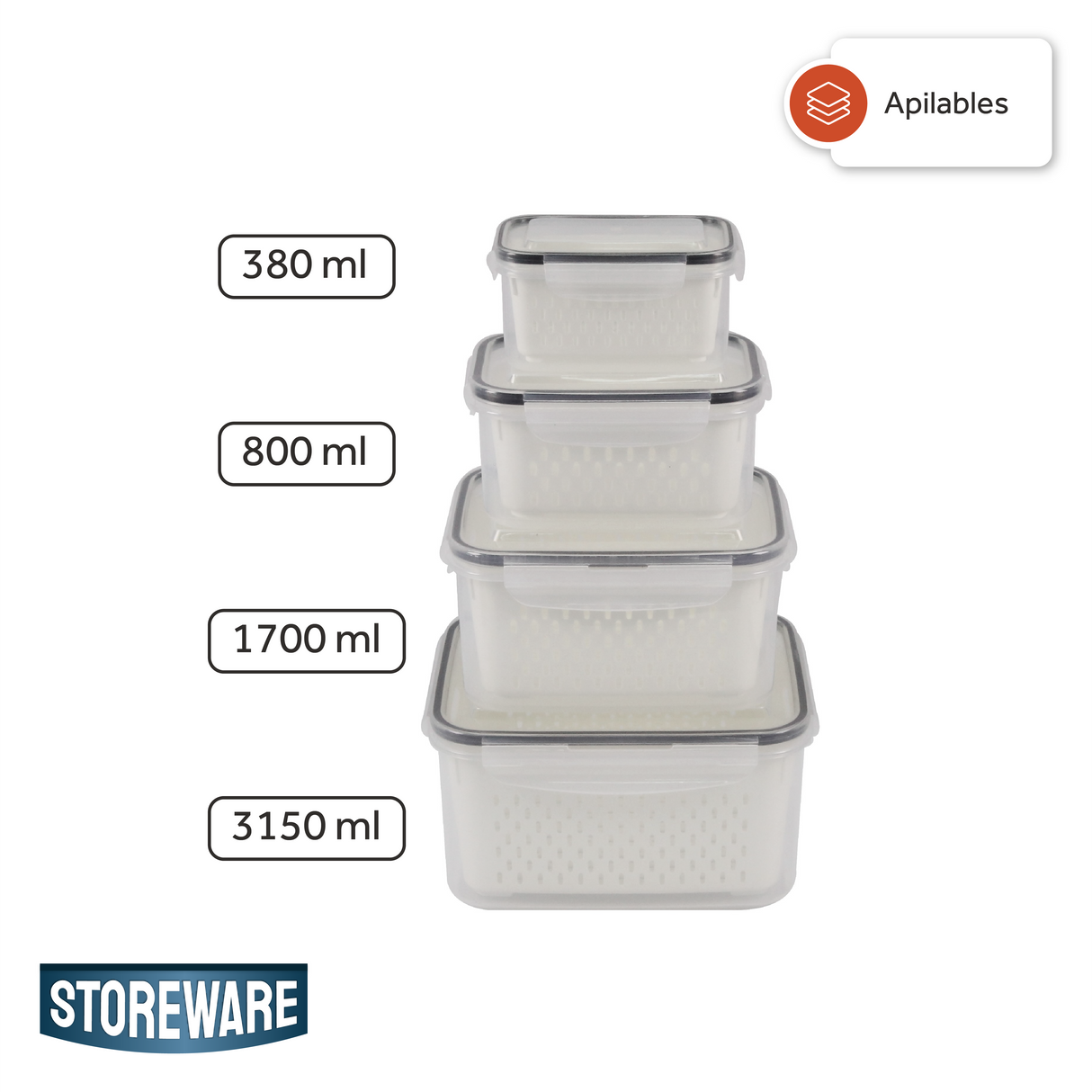 Set 4 Contenedores de Almacenamiento con Colador Storeware 1 un