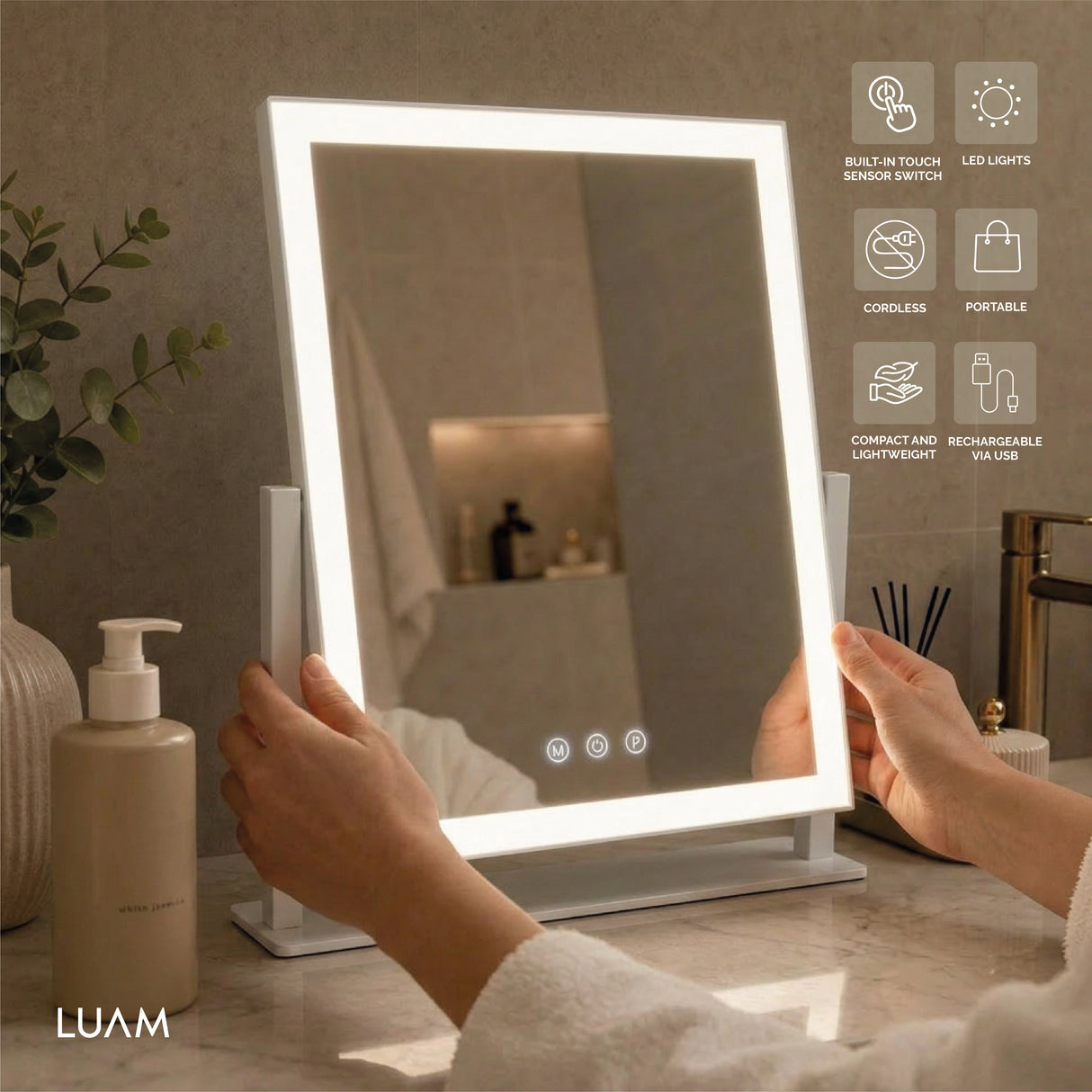 Espejo de Maquillaje con Luz LED 35,7 x 43,8 cm Luam 1 un