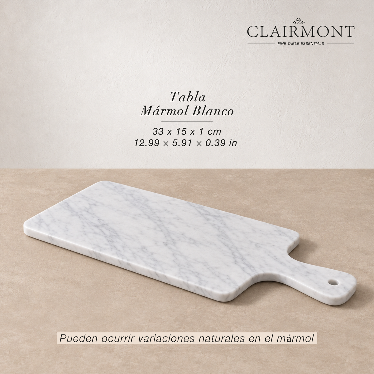 Tabla de Mármol Blanco 33x15x1 cm Clairmont 1 un