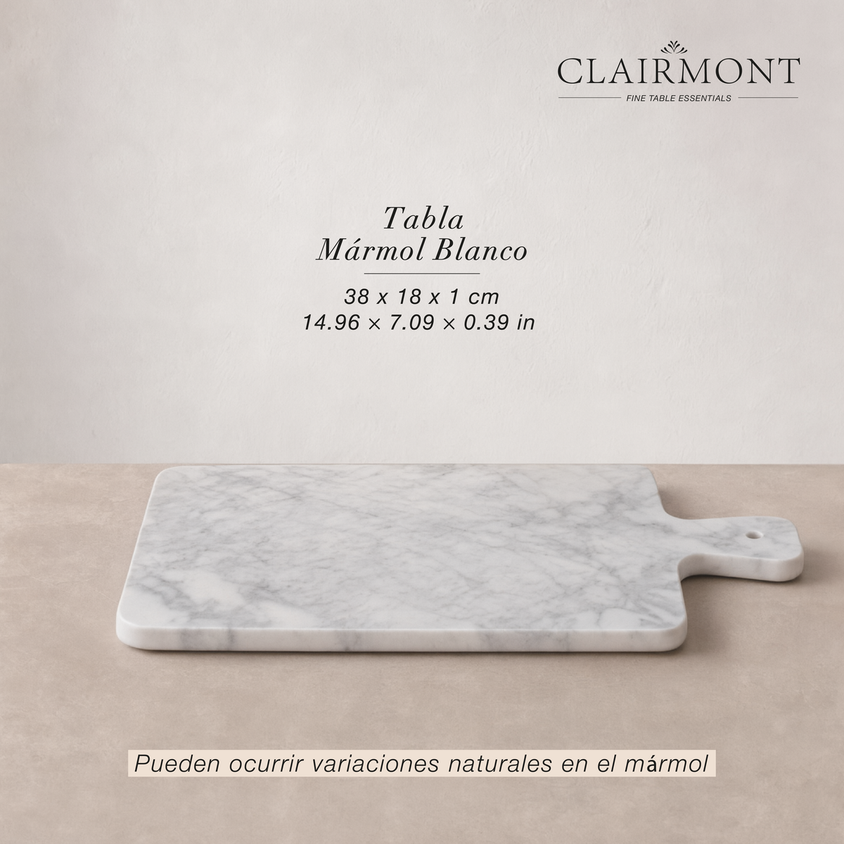 Tabla de Mármol Blanco 38x18x1 cm Clairmont 1 un