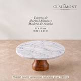 Tortero de Mármol Blanco y Madera de Acacia Clairmont 1 un
