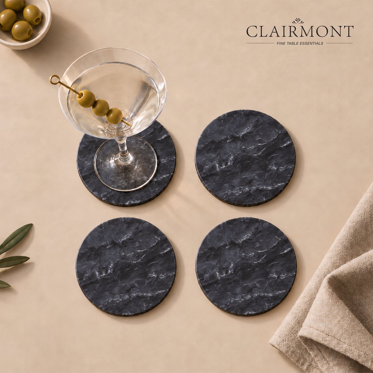 Set 4 Posavasos Premium de Mármol Negro Clairmont 1 un