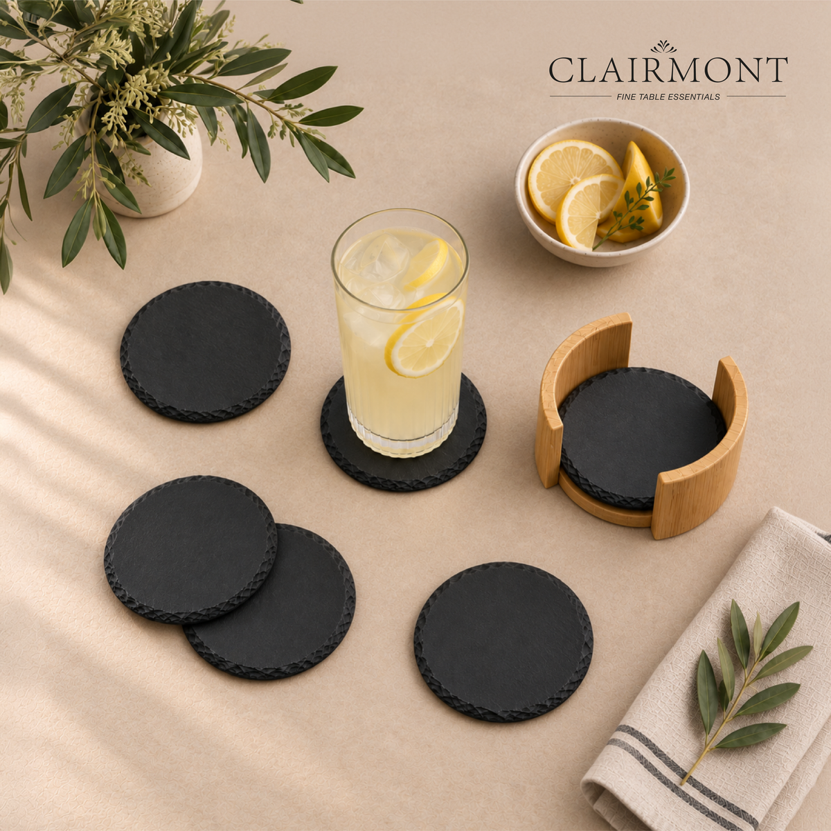 Set 6 Posavasos de Pizarra con Base Organizadora de Bambú Clairmont 1 un