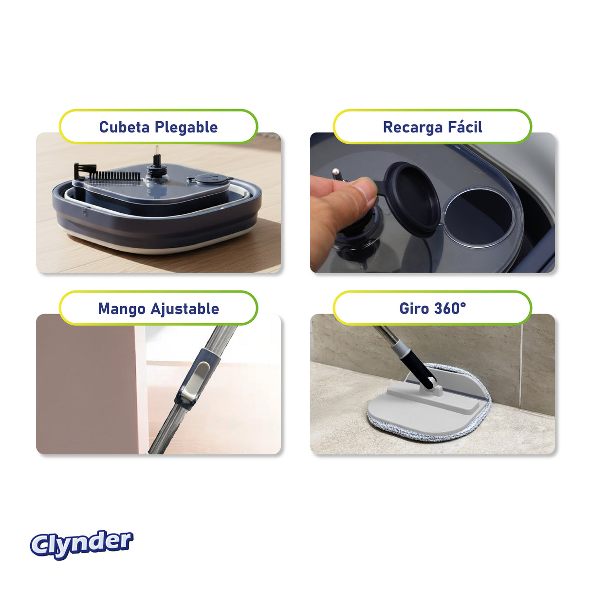 Set Mopa Cuadrada Spin Plegable Clynder 1 un
