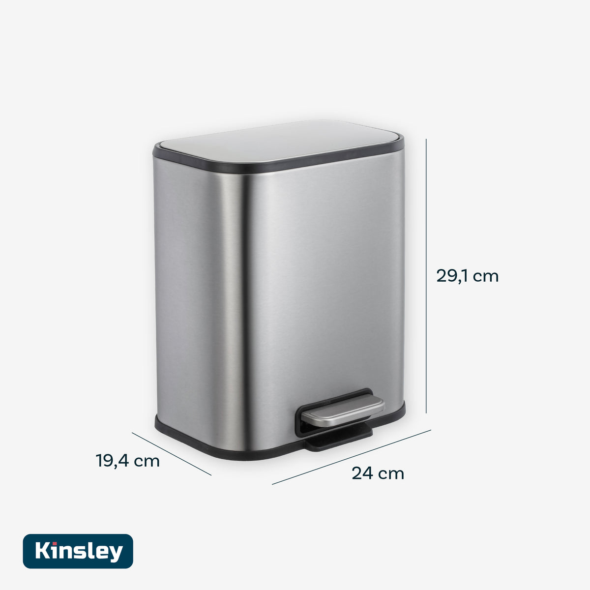 Basurero Rectangular Slim de Acero Inoxidable con Pedal Kinsley 1 un