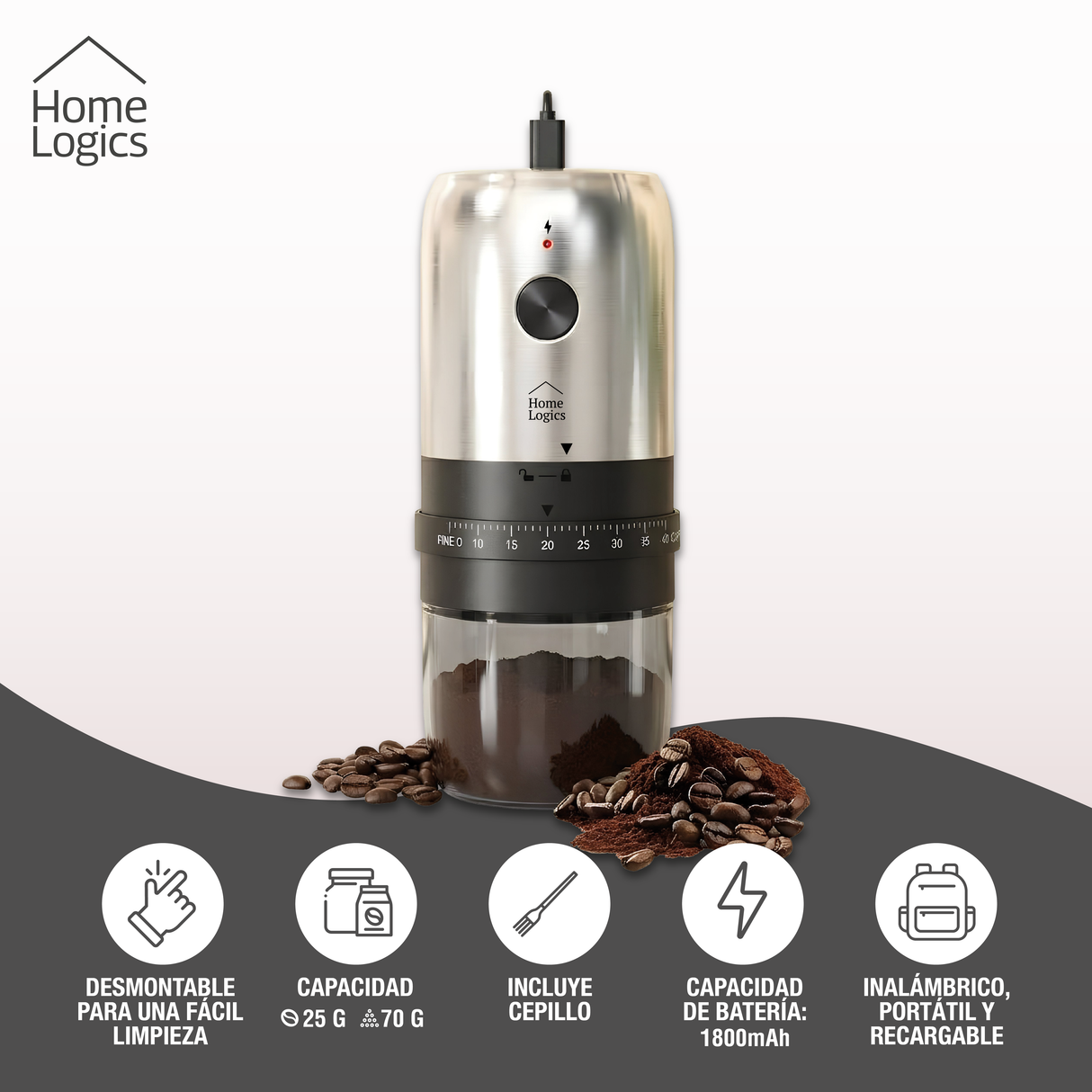 Moledor Eléctrico de Café Ajustable Home Logics 1 un