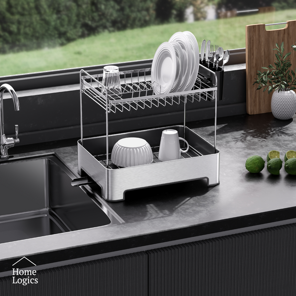 Secador de Platos de Acero Inoxidable de 2 Niveles Home Logics 1 un