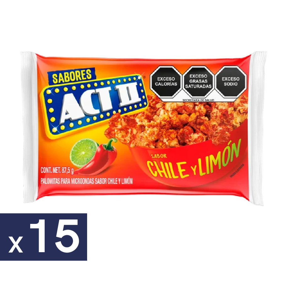 Cabritas para Microondas Chile Limón ACT II Pack de 15 x 87.5 g