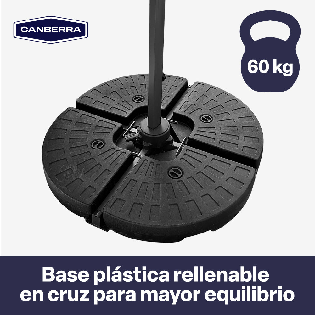 Set Quitasol Terraza 3 x 3 m Dark Gray con Base en Cruz Rellenable Canberra 1 un