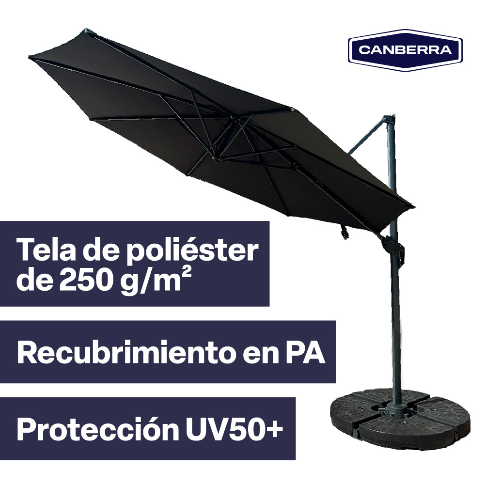 Set Quitasol Terraza 3 x 3 m Dark Gray con Base en Cruz Rellenable Canberra 1 un