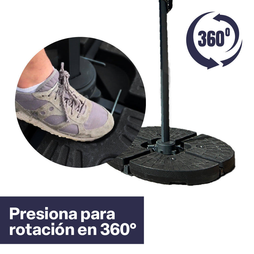 Set Quitasol Terraza 3 x 3 m Dark Gray con Base en Cruz Rellenable Canberra 1 un