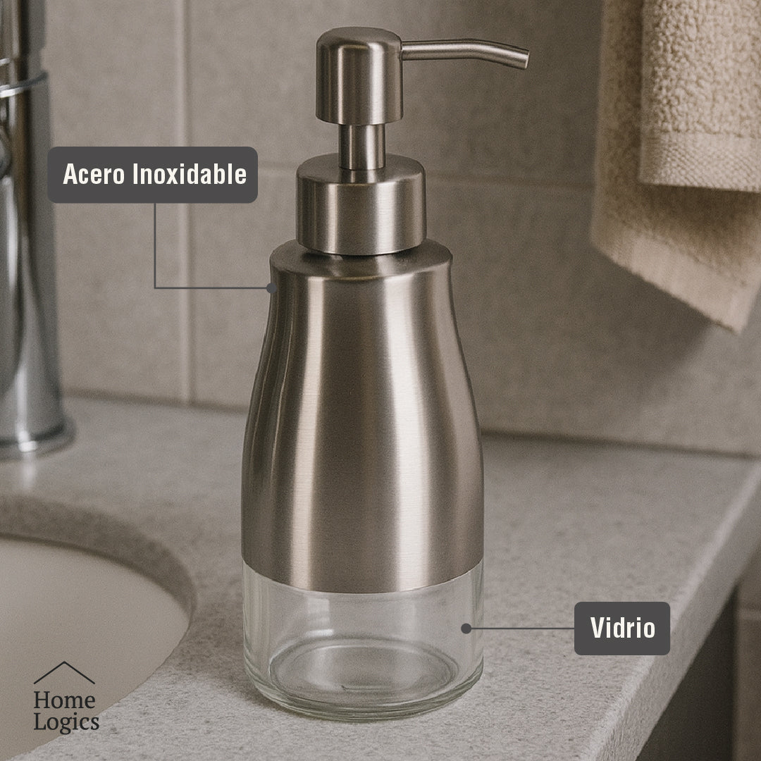 Dispensador Jabón Acero Inoxidable Vidrio 300 ml Home Logics 1 un