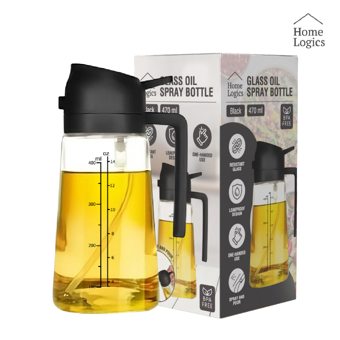 Dispensador de Aceite 2 en 1 de Vidrio 470 ml Negro Home Logics 1 un