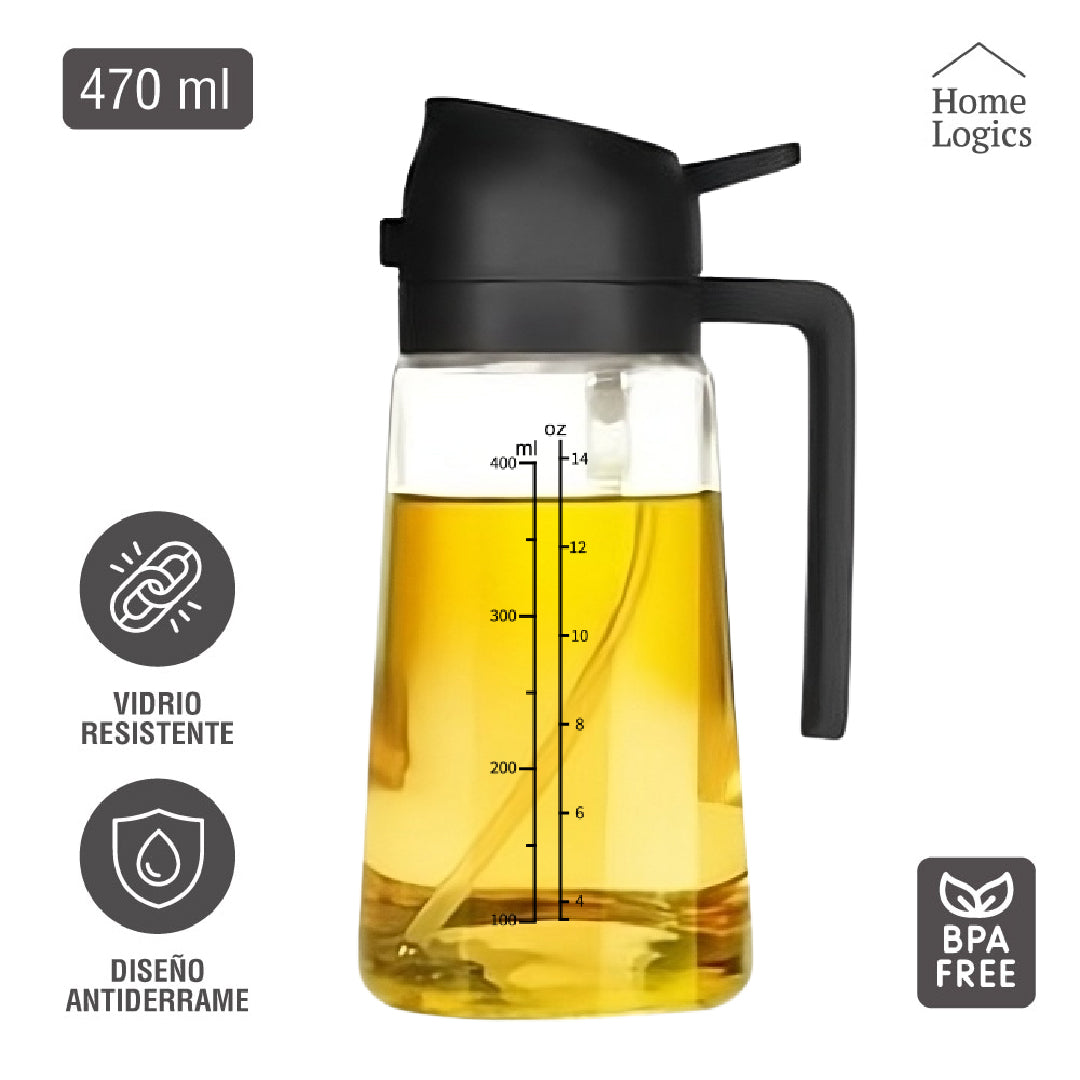 Dispensador de Aceite 2 en 1 de Vidrio 470 ml Negro Home Logics 1 un