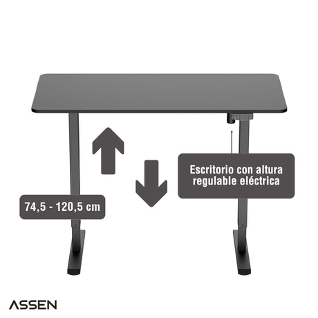 Escritorio Altura Regulable Serie Essential 120 x 60 cm Negro Assen 1 un