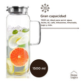 Jarro Vidrio Tapa Acero Inox 1.5L Home Logics 1 un