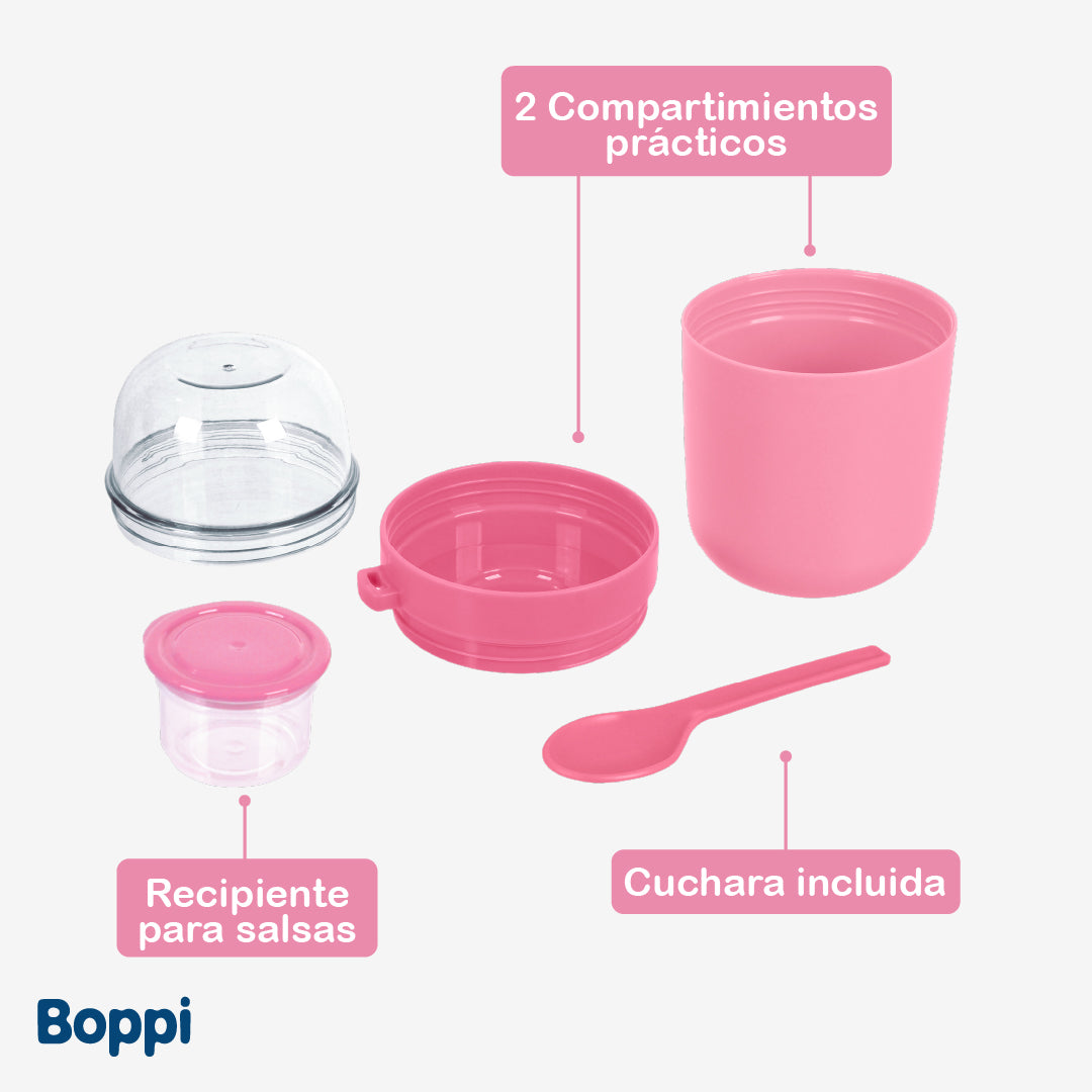 Lonchera Plástica 1100 ml con vaso yogurt 680 ml rosada Boppi 1 un