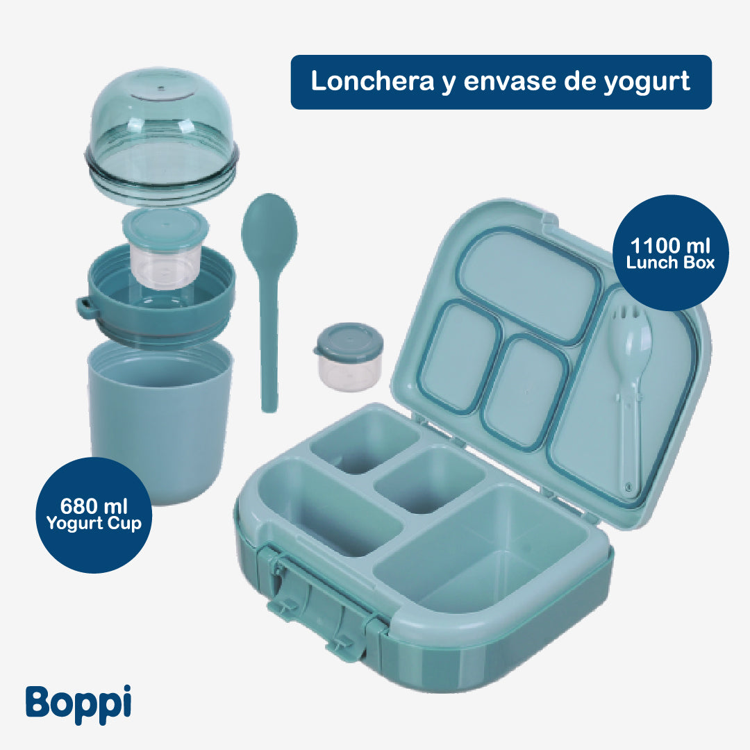Lonchera Plástica 1100 ml con vaso yogurt 680 ml azul Boppi 1 un