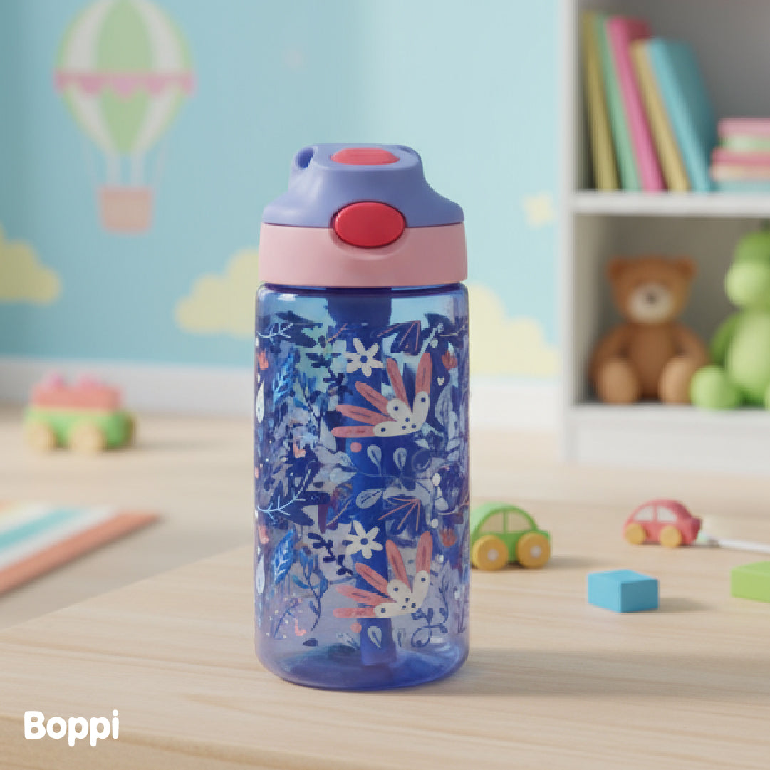 Botella Tritan Kids Antiderrame 480 ml Flores Lila Boppi 1 un