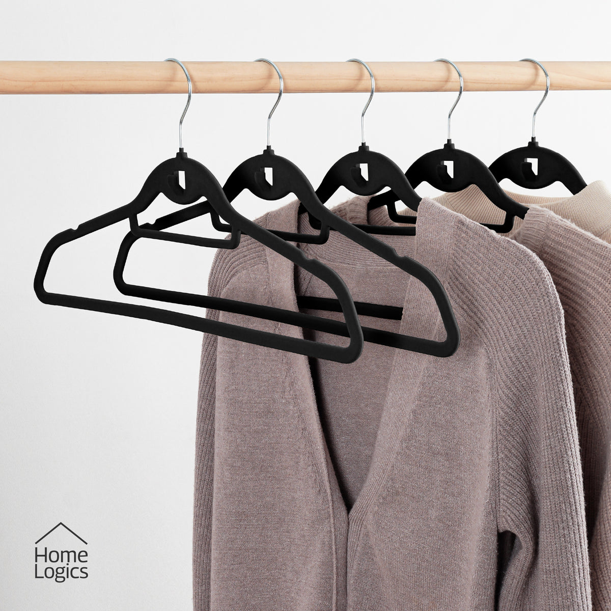Set 30 Colgadores de Ropa Antideslizantes Black Velvet Home Logics 30 un