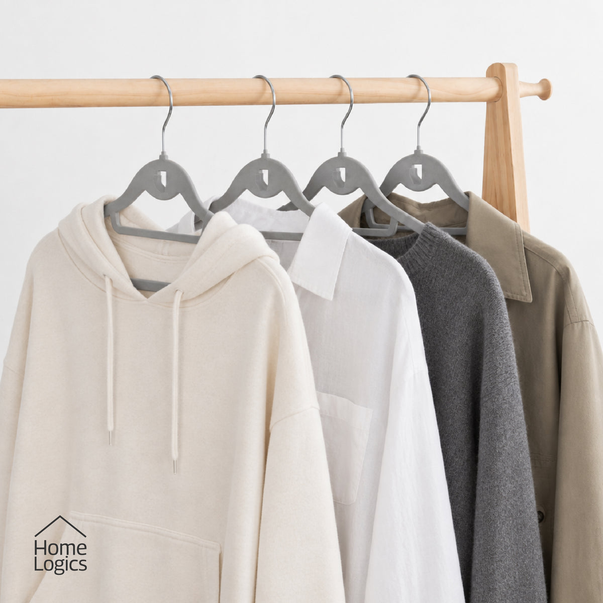 Set 30 Colgadores de Ropa Antideslizantes Gris Velvet Home Logics 30 un