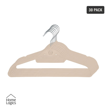 Set 30 Colgadores de Ropa Antideslizantes Beige Velvet Home Logics 30 un