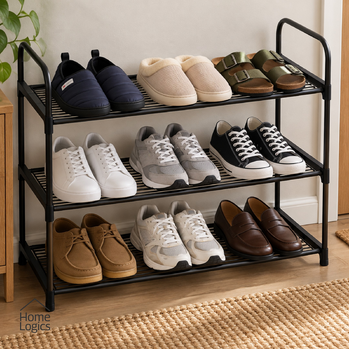 Rack Organizador Zapatos 3 Niveles MallaNegro Home Logics 1 un 1 un