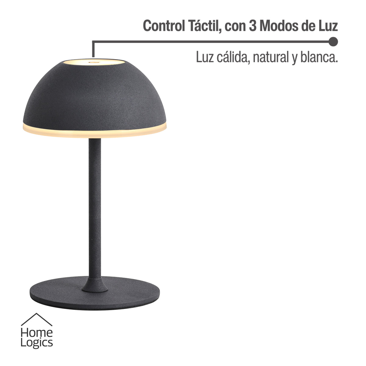 Lampara de Mesa LED Táctil Inalambrica Recargable Redonda Black Home Logics 1 un