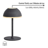 Lampara de Mesa LED Táctil Inalambrica Recargable Redonda Black Home Logics 1 un