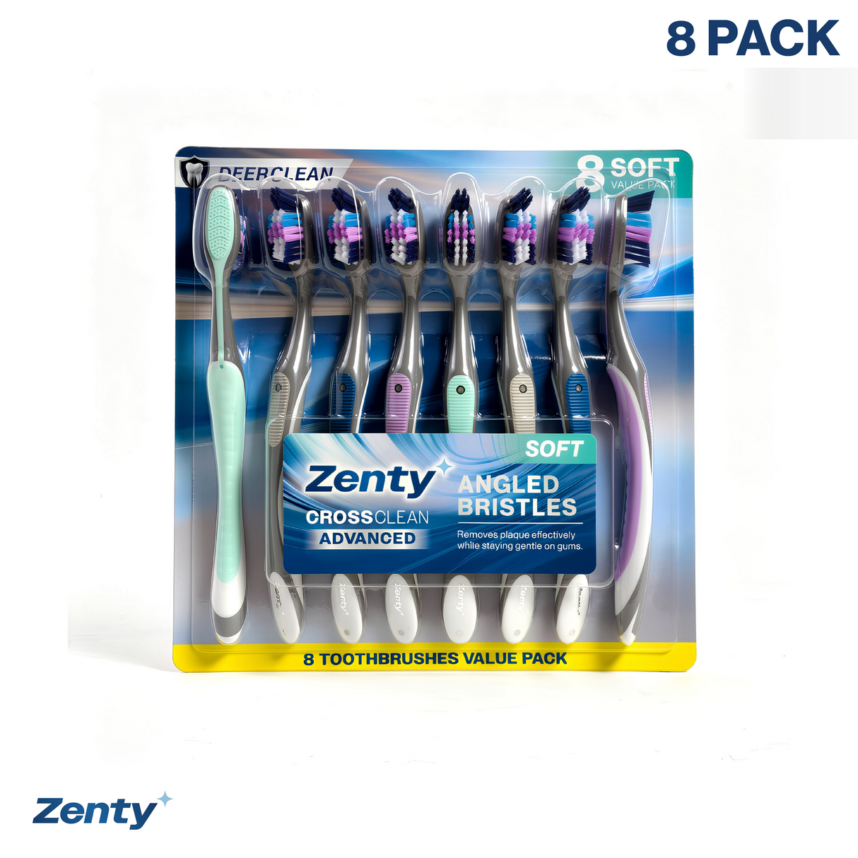 Pack 8 un. Cepillo de Dientes Zenty CrossClean Soft 1 un