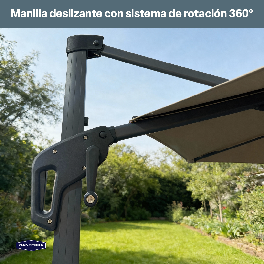 Set Quitasol de Terraza Cuadrado Aluminio Santorini 3M 360° Canberra 1 un con Base Plástica