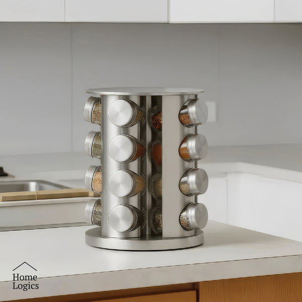 Especiero con 16 Frascos y Rack Organizador De Acero Inoxidable Home Logics 1 un