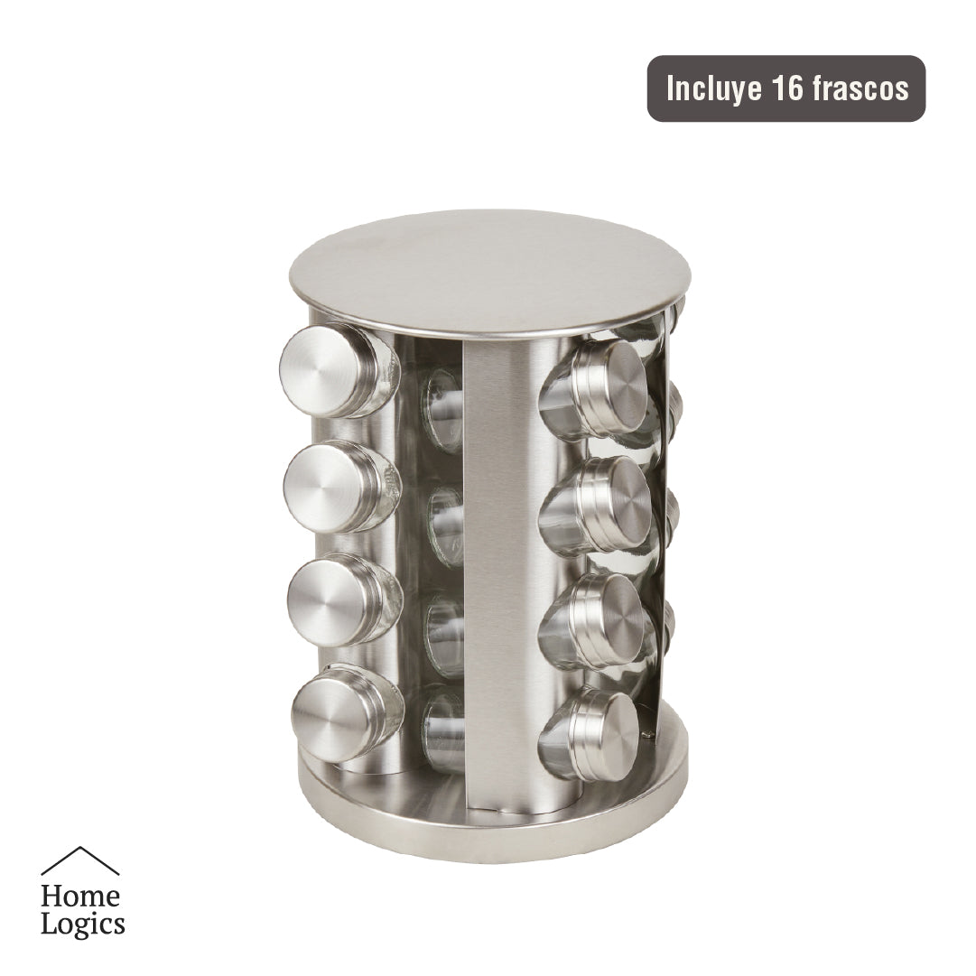 Especiero con 16 Frascos y Rack Organizador De Acero Inoxidable Home Logics 1 un