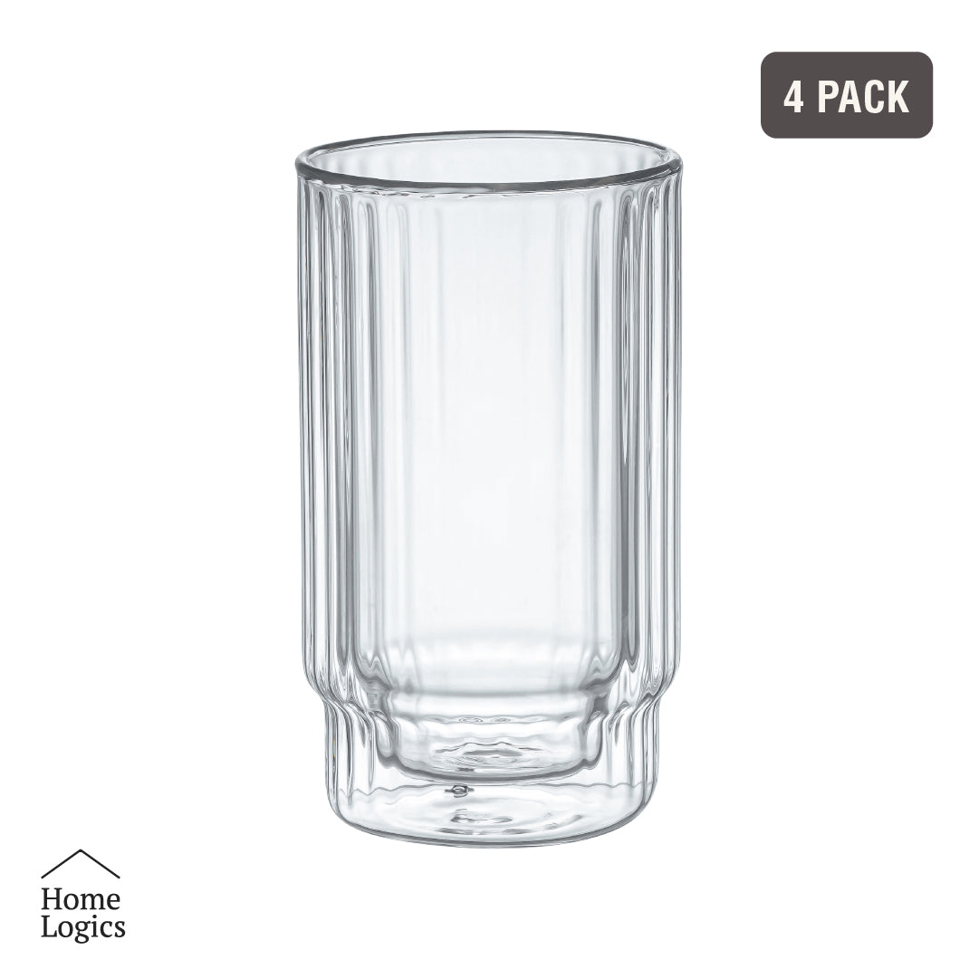 Set 4 Vasos Doble Vidrio con Líneas 300 ml Home Logics 1 un